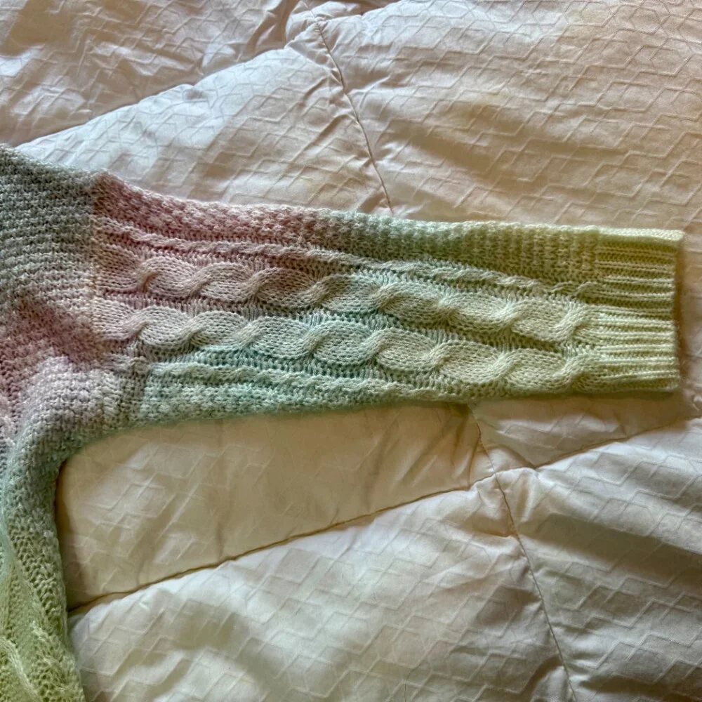 UNIF Cake Sweater Pullover Pastel Rainbow Twee Ombré Cable Knit Soft Size Medium - Picture 9 of 14